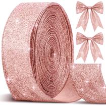 Fita decorativa Cindeer 6,3 cm x 46 m em ouro rosa com glitter com fio Fita decorativa Cindeer 6,3 cm x 46 m em ouro rosa com glitter com fio