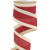 Fita decorativa com fio MEEDEE 6,3 cm, listra vermelha, marfim, 9 m Fita decorativa com fio MEEDEE 6,3 cm, listra vermelha, marfim, 9 m