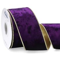 Fita decorativa de 2,5 polegadas, veludo roxo, borda dourada, 9 mm Fita decorativa de 2,5 polegadas, veludo roxo, borda dourada, 9 mm