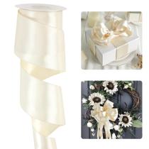 Fita decorativa de cetim com fio HUIHUANG 6,5 cm x 9 m creme