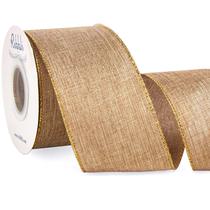 Fita decorativa de linho bege metálico Riblli 6,35 cm x 9,1 m Fita decorativa de linho bege metálico Riblli 6,35 cm x 9,1 m