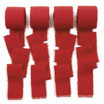 Fita decorativa de seda vermelha Mlurcu 3,8 cm x 36,5 m com borda desgastada