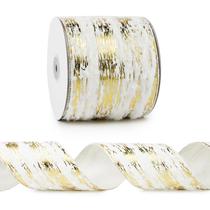 Fita decorativa DINDOSAL 10m x 10cm com fio de ouro branco