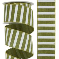 Fita decorativa DINDOSAL 2,5 polegadas, verde, branca, estopa listrada de 10 jardas