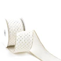 Fita decorativa DINDOSAL 6,4 cm x 9,1 m em ouro branco com bolinhas