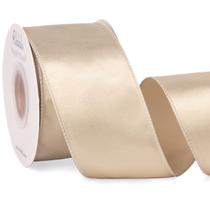 Fita decorativa: fita de cetim com fio 6,35 cm x 18,3 cm, champanhe