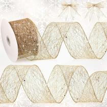 Fita decorativa Geosar Gold Mesh Glitter 6,3 cm x 18 m Fita decorativa Geosar Gold Mesh Glitter 6,3 cm x 18 m
