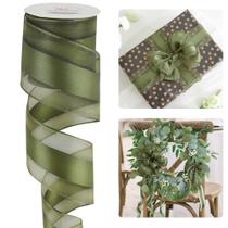 Fita decorativa HUIHUANG Moss Green 6,35 cm x 9,1 m com fio