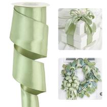 Fita decorativa HUIHUANG verde sálvia acetinada com fio 6,5 cm x 9 m