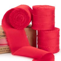 Fita decorativa Keypan, chiffon de cetim vermelho, 3 rolos, 3,8 cm x 19 m