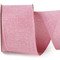 Fita decorativa LaRibbons de linho rosa com fio 6,5 cm x 11 m