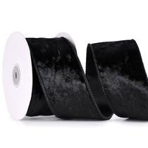 Fita decorativa MAYREEL 2,5" de veludo triturado preta com fio de 9 m