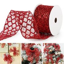 Fita decorativa MAYREEL de 6,5 cm com fio vermelho com glitter de 10 jardas