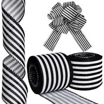 Fita decorativa MuRealy de 6,35 cm, preto e branco, listras, 2 rolos Fita decorativa MuRealy de 6,35 cm, preto e branco, listras, 2 rolos