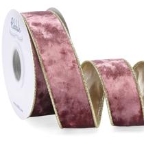 Fita decorativa Ribbli 3,8 cm com fio de veludo 9,1 m em ouro rosa