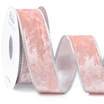 Fita decorativa Ribbli 3,8 cm de veludo rosa claro com fio 9,1 m