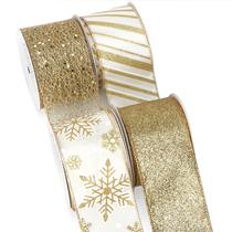 Fita decorativa Ribbli Fita de Natal com fio dourado 6,4 cm 36,6 m