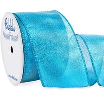 Fita decorativa Ribbli Metálica Turquesa com fio 6,35 cm x 9 cm