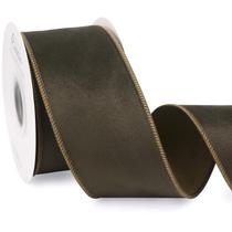 Fita decorativa Ribbli Moss Green Velvet com fio 6,35 cm x 9,1 m