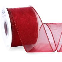 Fita decorativa Ribbli Organza vermelha escura 6cm x 18m com fio Fita decorativa Ribbli Organza vermelha escura 6cm x 18m com fio