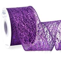 Fita decorativa Ribbli Purple Glitter 6,4 cm x 9,1 m com fio Fita decorativa Ribbli Purple Glitter 6,4 cm x 9,1 m com fio