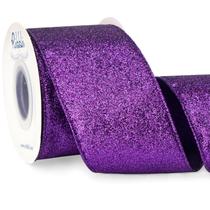 Fita decorativa Ribbli Purple Glitter com fio 6,35 cm x 9,1 m