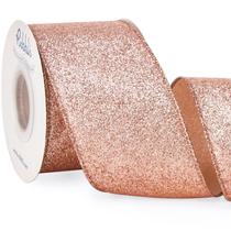 Fita decorativa Ribbli Rose Gold Glitter com fio 6,5 cm x 9 m