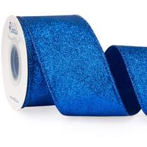 Fita decorativa Ribbli Royal Blue Glitter com fio de 6 cm x 9,1 m Fita decorativa Ribbli Royal Blue Glitter com fio de 6 cm x 9,1 m