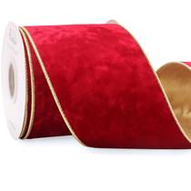 Fita decorativa Ribbli, veludo vermelho, com fio de 10 jardas e 10 cm