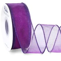 Fita decorativa Riblli Purple Organza com fio 3,8 cm x 18 m
