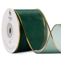 Fita decorativa SIMISI Organza com fio 6,5 cm 23 m em ouro verde