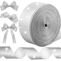 Fita decorativa Syhood Silver Glitter com fio 6,35 cm x 37 cm Fita decorativa Syhood Silver Glitter com fio 6,35 cm x 37 cm