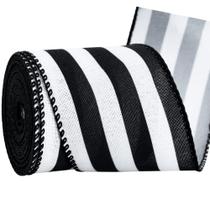Fita Decorativa TONIFUL 2,5" Preta e Branca com Arame 5,5m