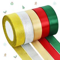 Fita decorativa TONIFUL Christmas 1 polegada x 114 m, conjunto de 5 cores