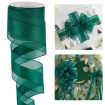 Fita decorativa verde HUIHUANG 6,35 cm x 9,1 m Organza com fio
