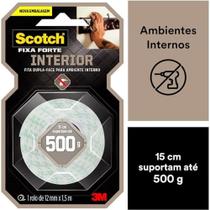 Fita Dupla Face 3M Espuma Fixa Forte 12mm X 1,5 Metros uso Ambiente Interno Branca 500gr até 15cm