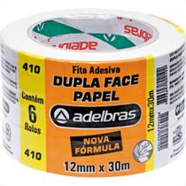 Fita Dupla Face Adelbras De Papel Branca 12 X 30M Flowpack - Kit C/6 Fita Dupla Face Adelbras De Papel Branca 12 X 30M Flowpack - Kit C/6