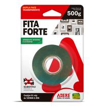 FITA DUPLA FACE ADERE FORTE ACRILICA TRANSPARENTE AMBIENTE INTERNO/EXTERNO 12mm x 2m - 500g