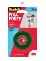 Fita dupla face transp. fixa forte 19mm x 2m - 3m kit 3 pçs