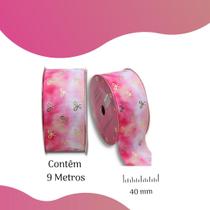 Fita Gorgurão Estampada Laço Rosa - 40 Mm - 10y - 41317-3 Nybc