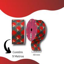 Fita Gorgurão Estampada Laço Vermelho - 40 Mm - 10y - 41317-3 Nybc