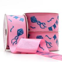 Fita Gorgurão Glitter Festa Junina: Rosa 38mm 10 Metros - Progresso