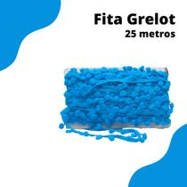 Fita Grelot Pompom Azul Pavão 20mm - Com 25 Metros - BRX