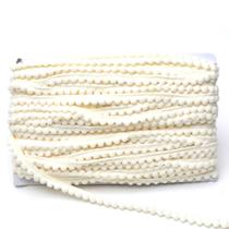 Fita Grelot Pompom Bege Natural 10mm - Com 25 Metros - BRX