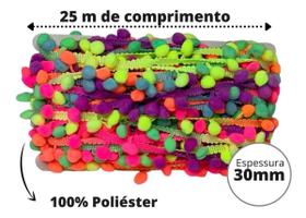 Fita Grelot Pompom Rolo 30mm Varias Cores Com 25 Metros