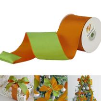 Fita HUIHUANG 6,35 cm com fio de cetim, musgo, verde, laranja, 9 m