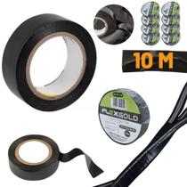 Fita Isolante Lisa Adesiva 17mm Kit 10 Rolos Preto 10 Metros Fita Isolante Lisa Adesiva 17mm Kit 10 Rolos Preto 10 Metros