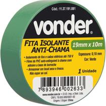 Fita Isolante pvc 19mmx10m Verde Antichama Peça Vonder Fita Isolante pvc 19mmx10m Verde Antichama Peça Vonder