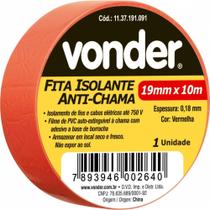 Fita isolante pvc 19mmx10m vermelha anti chama peça Vonder