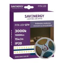 Fita LED 127V 15W/m 3000K 10m 192LEDs/m IP20 Save Energy Fita LED 127V 15W/m 3000K 10m 192LEDs/m IP20 Save Energy